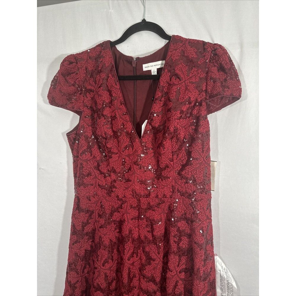 NEW $348 Dress The Population [ Large ] Magdalena Sequin Lace‎ Midi Dress Red - Picture 9 of 13